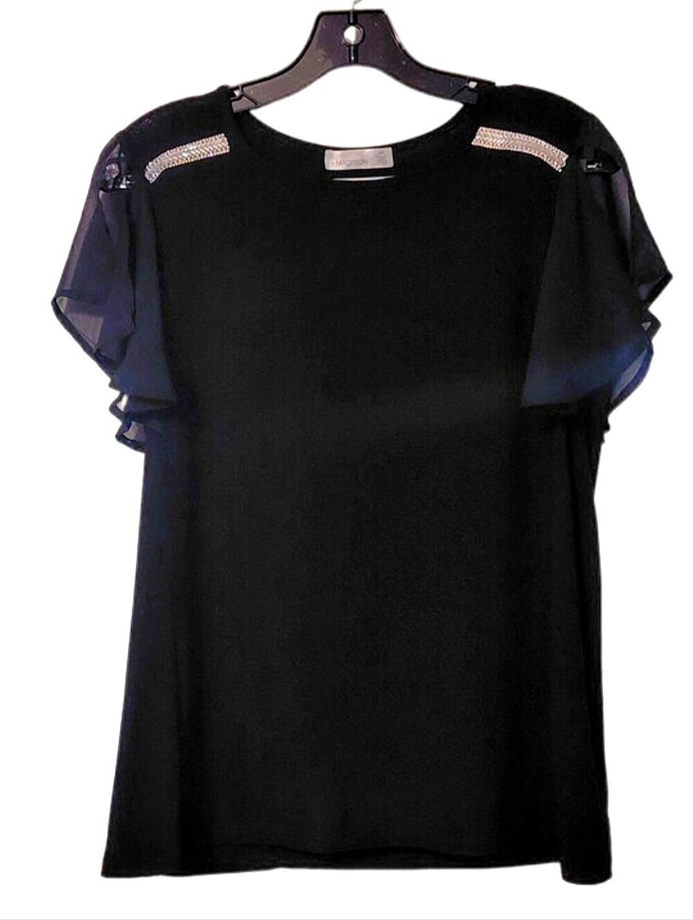 Small Petite Baguette Rhinestones Chiffon Black Evening Wear Top 89th + Madison - Picture 2 of 11